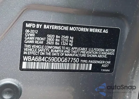 2013 BMW 650I Gran Coupe xDrive z USA, uszkodzony, nr VIN WBA6B4C59DDG67750